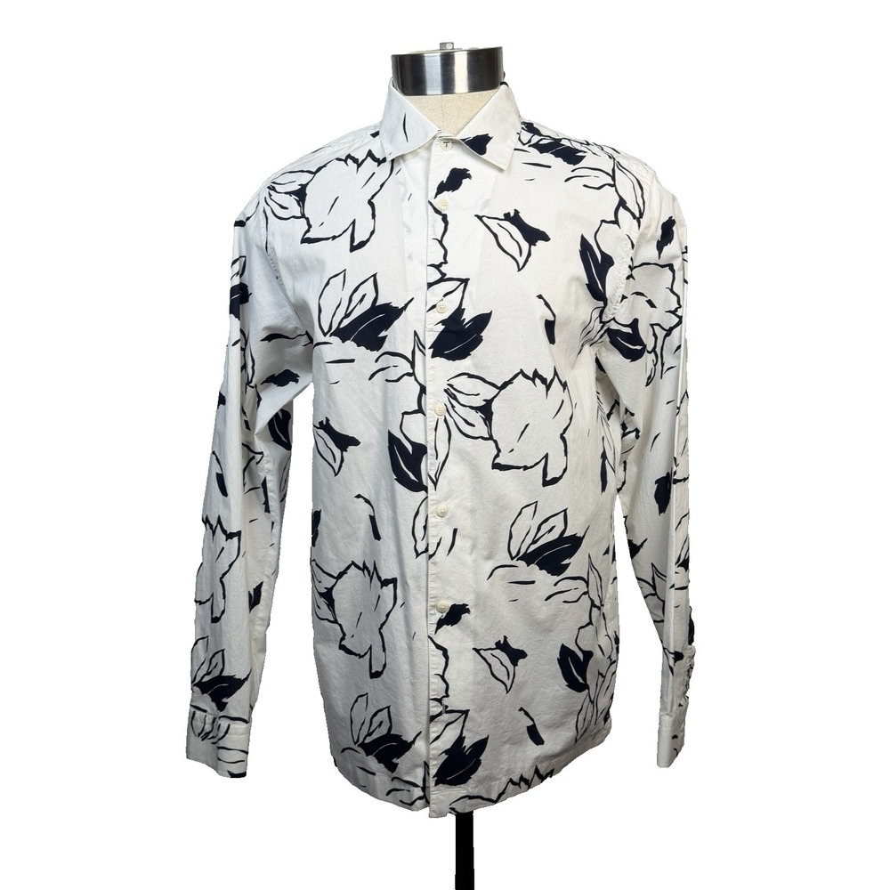 TED BAKER Shirt Men's 4 Fits as LRG 42" Long Sleeve Black/White Floral Design